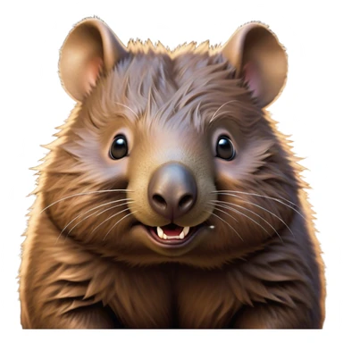 Cinematic Comical Wombat Portrait Emoji, Head tilted dramatically with an exaggeratedly amused expression, featuring a striking, glossy shaggy brown fur with bold textures and wide, expressive eyes filled with playful disbelief, Simplified yet hilariously expressive features, highly detailed, glowing with a slightly sassy glow, high shine, dramatic yet playful, stylized with an air of cheeky bush mischief, bright and endearing, soft glowing outline, capturing the essence of a spirited and over‐the‐top wombat, so meme‐worthy it feels like it could snort its way into internet fame instantly! sticker