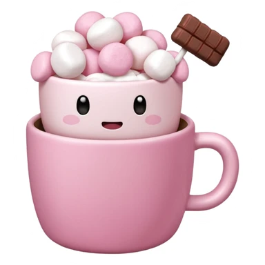 Kakao in pinker Tasse mit pink weißen mini marshmallow ohne Gesicht, ästhetisch sticker