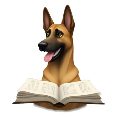 malinois prends des notes avec un livre sticker