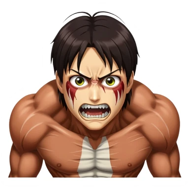 Eren's Attack Titan form from Attack on Titan, muscular with long dark hair and exposed teeth sticker