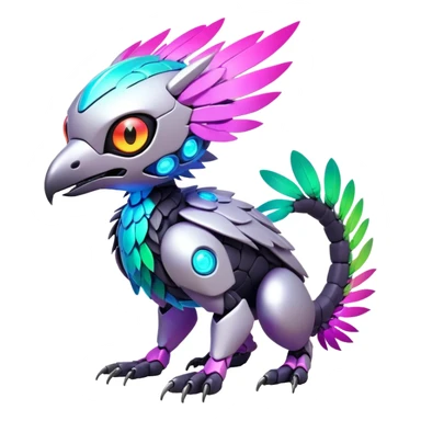 Tropical futuristic lush warm-colored modern colorful neon-colored cyber-Fakémon-Digimon-Trico-creature sticker