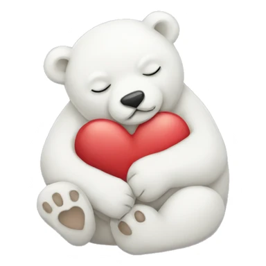 Baby polarbear sleeping holding a heart sticker