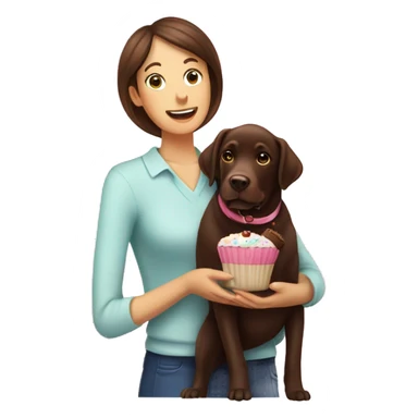 Chocolate Labrador mum and pup with cup cakes  sticker
