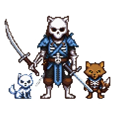 ninja skeleton with swords and a brown wolf sticker