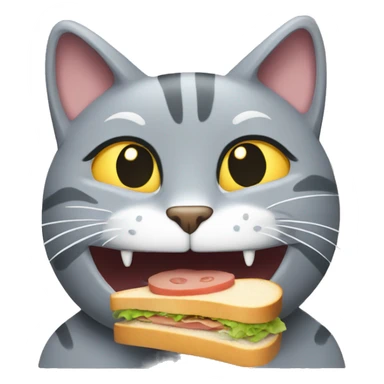 Grey cat bites a sandwich teeth showing sticker