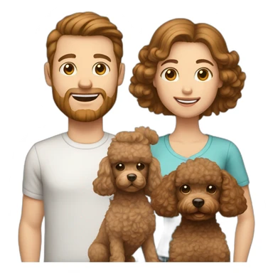 A family consisting of 1 white man with light brown hair, 1 white woman with dark brown hair and a toy poodle with brown hair, heads only sticker