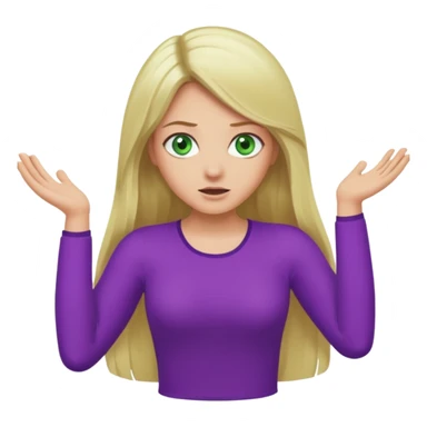 lady with long blonde hair, green eyes and purple top throwing arms in the as if confused sticker