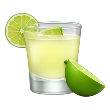 A single tequila shot with slice of green lemon piece sticker