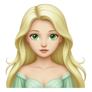 Desdemona from Otello with white skin, green eyes, long blonde hair, white outfit sticker