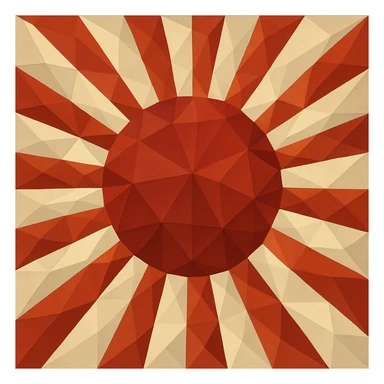 Japanese empire flag, red sun with rays, polygonal style sticker