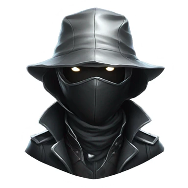 Bloodborne , Human wearing Black leather suit , face fully covered with a silver mask  sticker