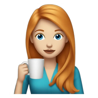 Ginger straight hair and blue eyes woman drinking a coffee sticker