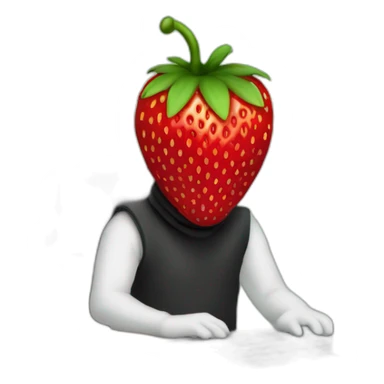 a human with a strawberry head sitting in front of a computer, wearing a balaclava and looking mischievous. sticker