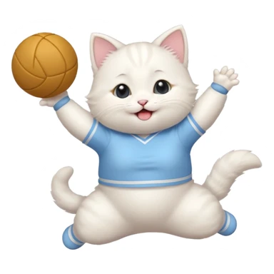 A chubby white kitten in pastel uniform jumping in cheer pose. sticker