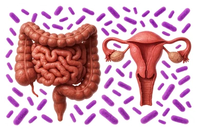 intestino umano anatomico realistico accanto ad un utero umano anatomico realistico, dietro i due organi fluttuano batteri intestinali con questo colore: #971ef1, iperrealistico 4k
isolata su sfondo bianco sticker