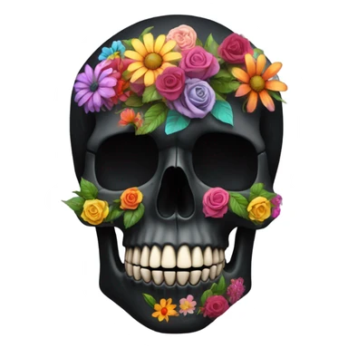  Black Anatomical skull with flowers sticker