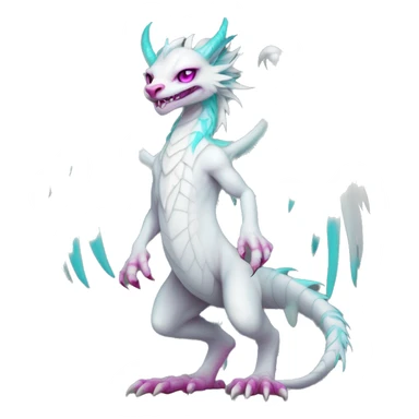 White elegant beautiful natural cute badass epic anthro modern albino Dutch Angel Dragon-vernid-Fakémon with cyan mane and magenta eyes with cyan edgy stripes, anthropomorphic, two-legged, digitigrade, full body sticker