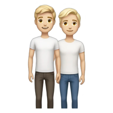 Gay couple, 1 guy brown straight hair brown eyes, 1 guy white blonde hair blue eyes sticker