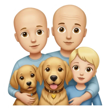 Young Bald man and bald woman with golden retriever and bald children sticker