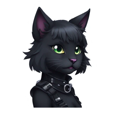 Gorgeous furry gothic dark techwear anime style anthro black cat furry sona Fakemon with blushing face aesthetic and pretty edgy black with collar and harness trending style sticker