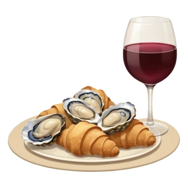 French cuisine humanless avatar in clean emoji-style illustration. Croissant, oysters and wine glass, soft beige tones, simple shapes, flat design, refined and cozy. sticker