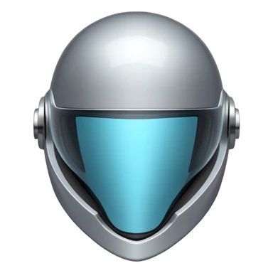 A futuristic helmet emoji made of silver chrome, smooth aerodynamic shape, minimal visor detail, reflective metallic surface, sci-fi aesthetic, iOS emoji style, centered on clean white background sticker