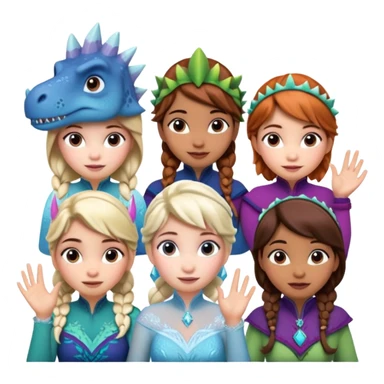 4 chicas montadas en una atraccion de levantando la mano con orejas de dines puestas en una atracción, la barca esta diseñada con dibujos de frozen sticker