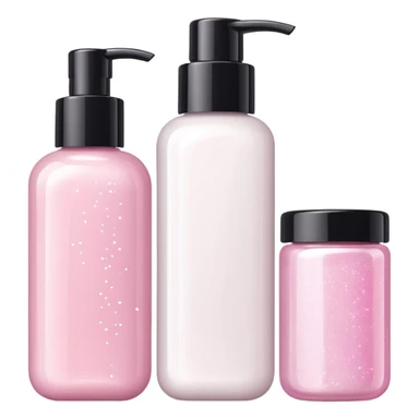 three white standing beauty products, sparkles around sticker