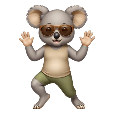 friendly anthropomorphised koala in casual clothing, wearing dark sunglasses, jogging upright in relaxed pose sticker