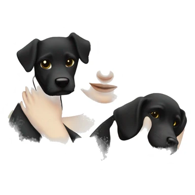 pretty woman with pale skin, very long blonde hair hugging a black dog sticker