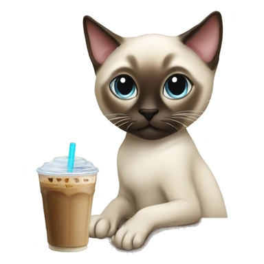 ￼ Siamese cat drinking, iced coffee sticker
