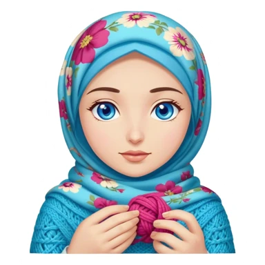 Turkish beautiful finish Konya girl blue eyes with floral hijab does knitting  sticker