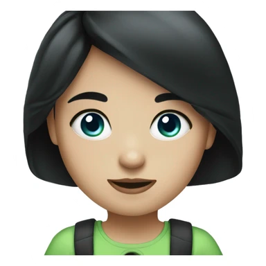 A girl with blue eyes and has black hair on top and green on the bottem sticker
