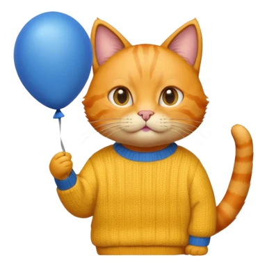 orange Cat hold blue balloon, yellow sweater sticker