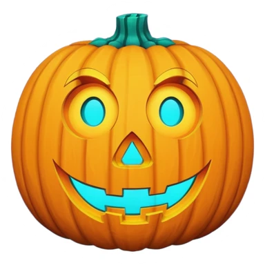 futuristic glowing jack-o-lantern emoji face, only purple and cyan carved glow, dark background sticker