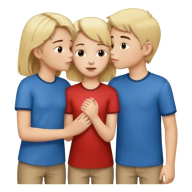 iOS emoji style.
One girl, two boys.
The girl is holding hands with one boy and kissing the other boy at the same time.
Both boys are male, one blond, one brunette.
All characters are human, not female duplicates. sticker