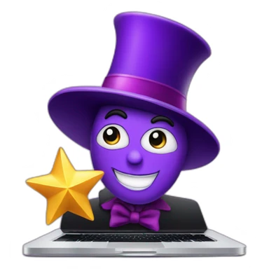 magician with a purple pointy magic hat with a star working on a macbook sticker