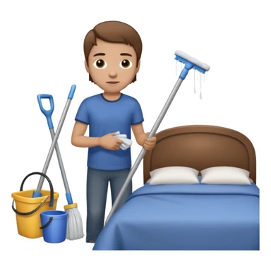 Man with light skin, brown hair, and brown eyes, cleaning a bedroom  sticker