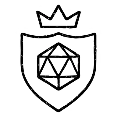 minimalist outlined icon of a shield, crown, or DM screen with DnD/RPG hint, very worn and distressed effect sticker