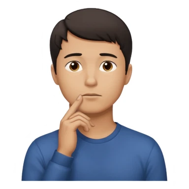 man standing, looking up to the top right, right hand touching his chin, thinking pose, thoughtful expression
 sticker