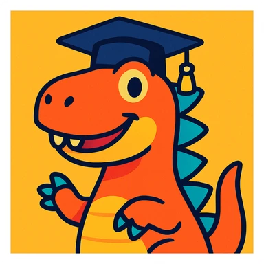 dinosaurio con gorro de grado, estilo ilustración colorida sticker