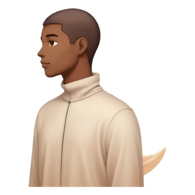 Minimalist male profile surrounded by ethereal energy waves with clothing items and accessories floating around it, style inspiration concept sticker