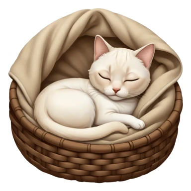 A white Siamese cat sleeps in a brown blanket sticker
