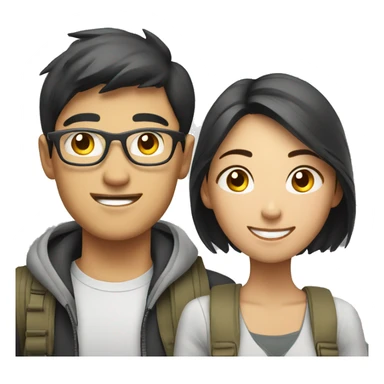 Attractive young  Asian couple traveling having fun sticker