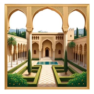 ​Cinematic Realistic Alhambra, depicted as a panoramic, zoomed-out view of the entire majestic Moorish palace complex with intricate arches, expansive courtyards, and lush gardens, bathed in soft golden lighting that highlights its opulent historical beauty, sticker
