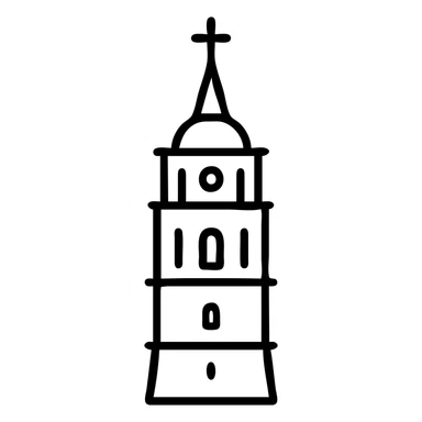 simplified tower of Vilnius Cathedral, Discord role icon, clear lines, no text, contemporary design sticker