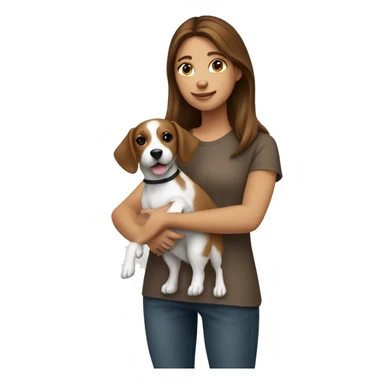 A brown haired girl holding a little jackrussel in golden brown sticker