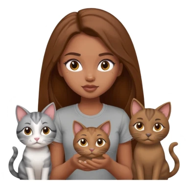 a pretty bratz dusky girl with long brown hair with four cats nd wearing a grey tshirt sticker