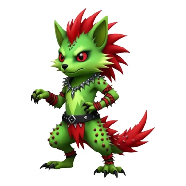 Cool Edgy Green Red ethereal badass punky Fionbri-Vernid-Trico-animal-creature full body sticker
