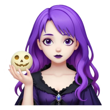 gothic woman with purple hair, witchy touch, standing in moonlight, ghibli style sticker